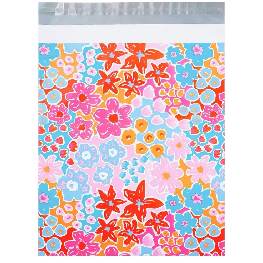 NEW SET/10 floral mailing pouches. 10 x 15.5” self adhesive, waterproof, fun!